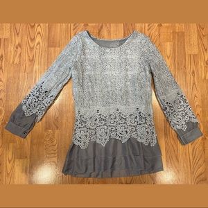 Homemade gray blouse with lace overlay